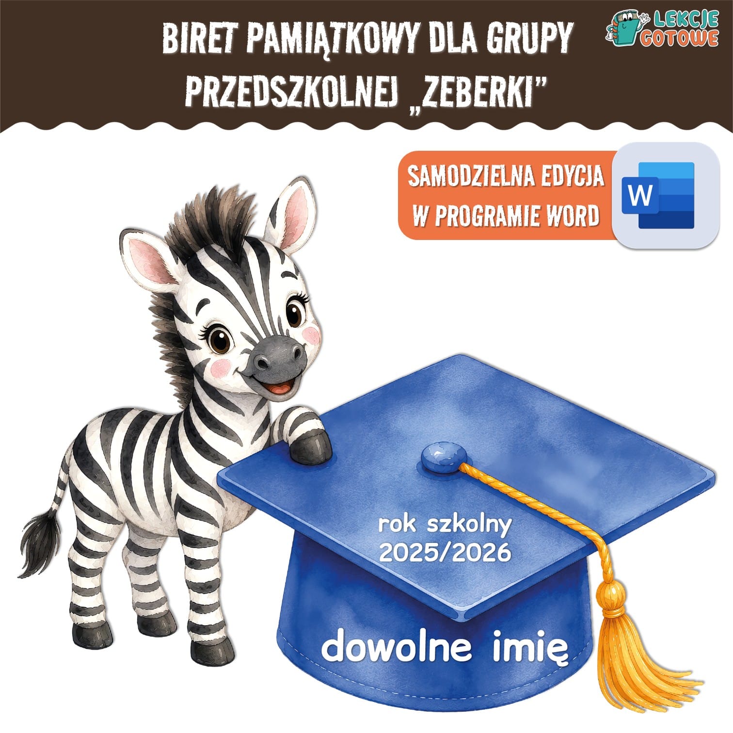 biret dla grupy przedszkolnej zebry zeberki pdf dyplomy dyplom zakończenie roku przedszkole dla dzieci