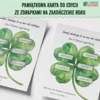 Pamiątkowa karta do edycji ze zdrapkami na zakończenie roku pdf do druku dyplom podziękowanie prezent upominek dla dzieci uczniów klasa