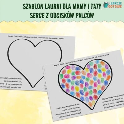szablon laurki dla mamy i taty serce z odcisków palców pdf prezent upominek do druku dzień rodziny matki ojca do druku
