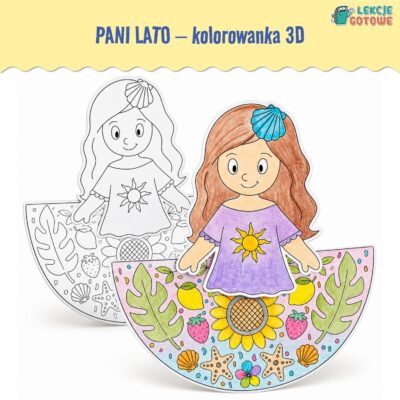 pani lato kolorowanka 3d wycinanka praca plastyczna przestrzenna dla dzieci pomysły wakacje do druku pdf