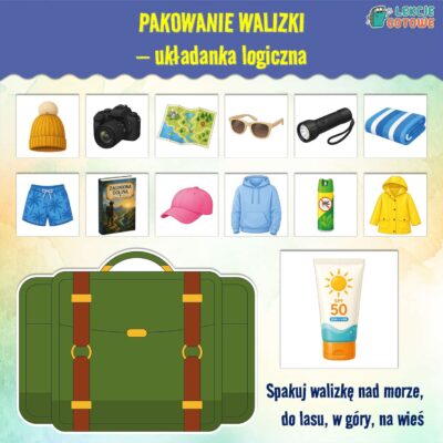 Pakowanie walizki układanka logiczna bezpieczne wakacje pomoce dydaktyczne