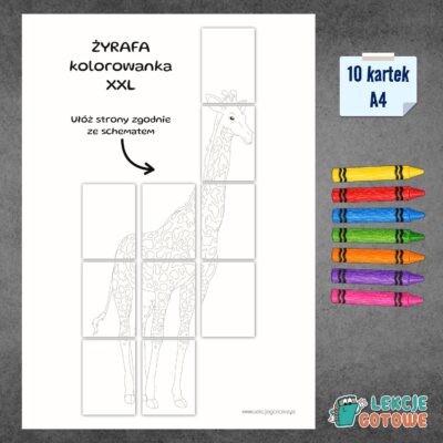 żyrafa dzień żyrafy kolorowanka wielkoformatowa xxl pdf do druku wycinanki kolorowanki motoryka mała grafomotoryka dla dzieci pomoce dydaktyczne