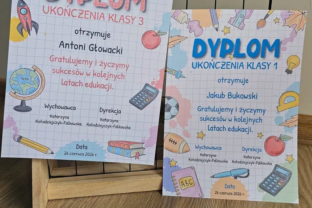 Dyplomy na zakończenie roku szkolnego dla uczniów klas 1–3