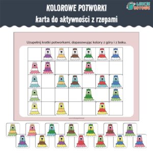 Kolorowe potworki karta aktywności z rzepami do lamibooka