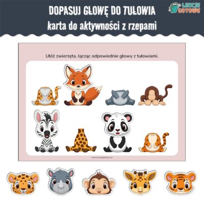 Dopasuj głowę do tułowia karta aktywności z rzepami do lamibooka