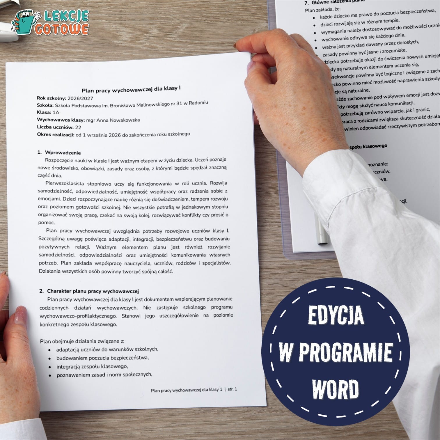 Wydrukowany plan pracy wychowawczej dla klasy 1