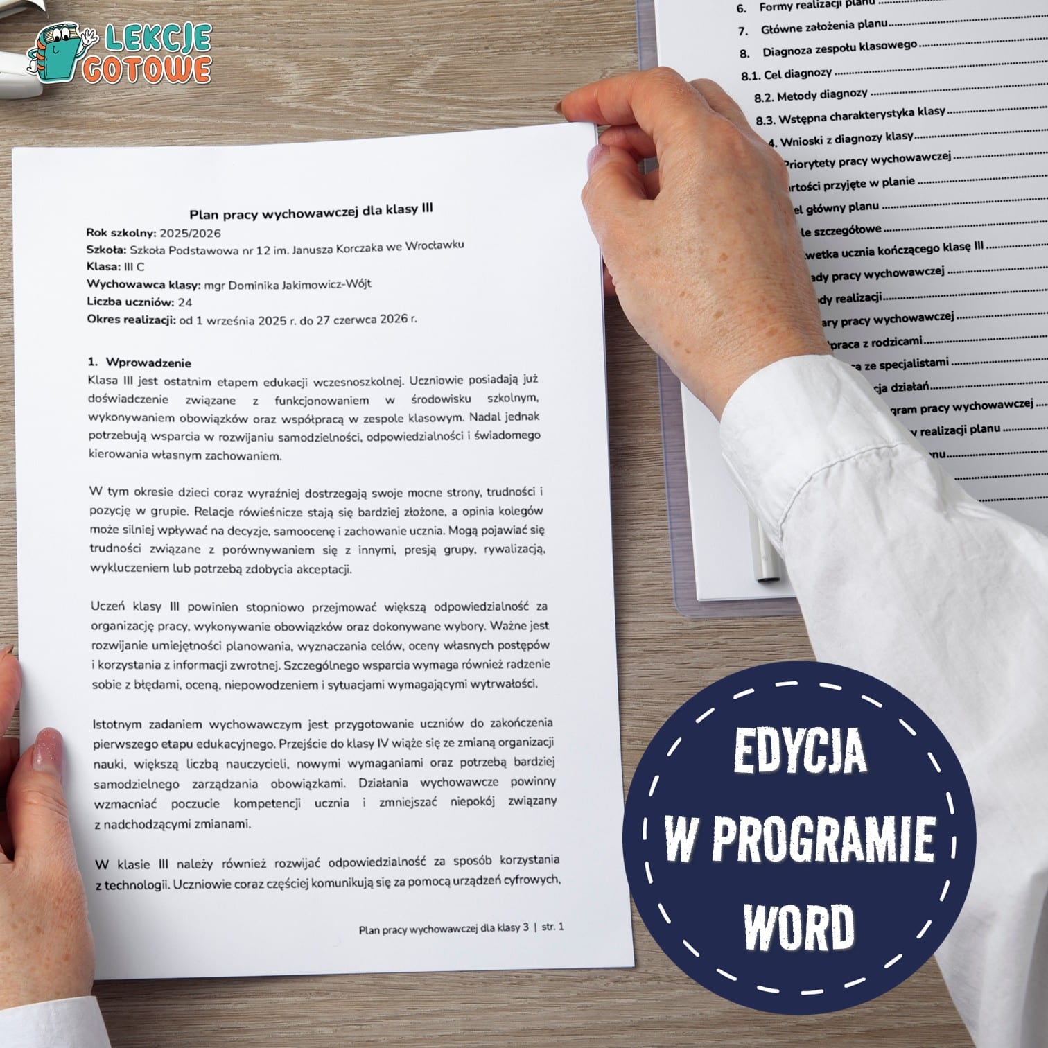 przykładowa strony planu pracy wychowawczej dla klasy 3