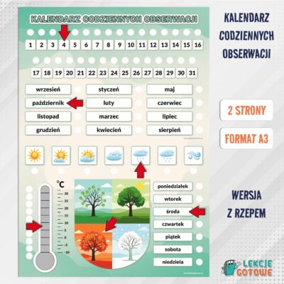 kalendarz codziennych obserwacji na gazetkę pdf do druku