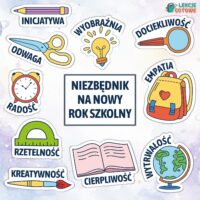 Niezbędnik na nowy rok szkolny dekoracja do sali na gazetkę na drzwi
