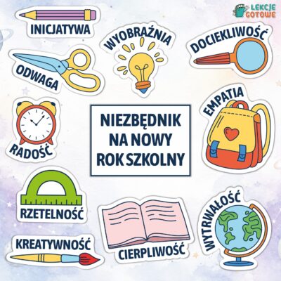 Niezbędnik na nowy rok szkolny dekoracja do sali na gazetkę na drzwi