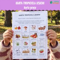 tropiciel jesieni z kartą pracy na spacerze