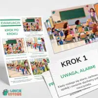 ewakuacja krok po kroku plansze i plakat dla dzieci